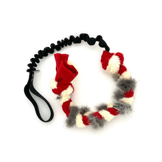 Braided tug toy with real rabbit fur and expander