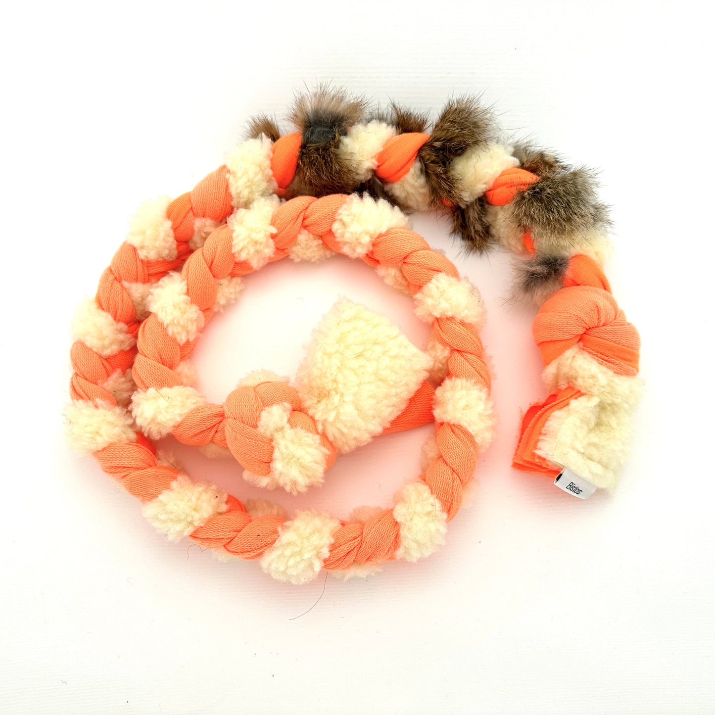 Braided Tug XL with real rabbit fur 130cm