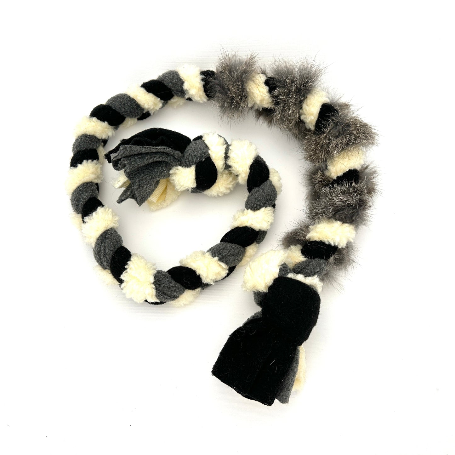 Braided Tug XL with real rabbit fur 130cm